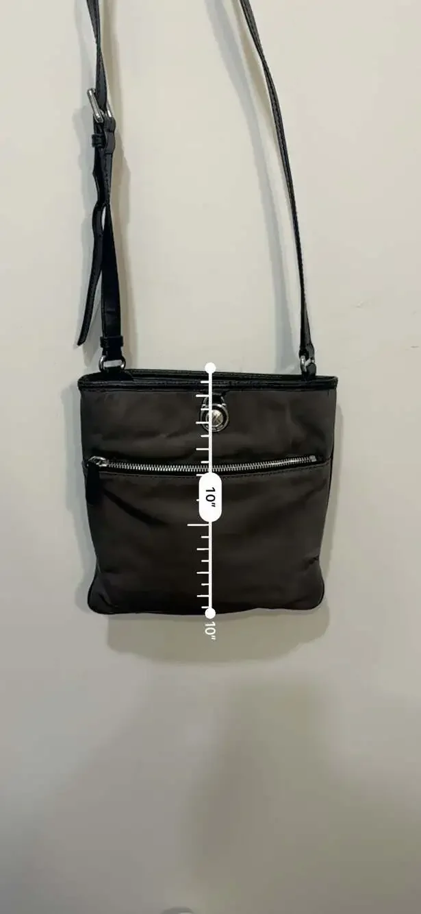 Michael Kors Kempton Nylon Crossbody Bag in Dark Gray Silver MK Lock Front Zip